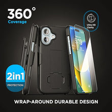 Load image into Gallery viewer, Encased DuraClip Compatible with iPhone 16 Belt Clip Holster Case with Tempered Glass Screen Protector (Black)