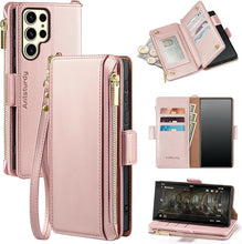 Load image into Gallery viewer, Antsturdy Compatible with Samsung Galaxy S25 Ultra Wallet Case with Card Holder,PU Leather Phone Case Flip Protective Cover RFID Blocking Wrist Strap Credit Card Slots Kickstand Men Women,Rose Gold