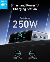 Load image into Gallery viewer, Anker Prime Charger, 250W GaN Prime USB C Charging Station, Ultra-Fast 6-Port, 2.26" LCD Display and Smart Control Dial, Compatible with MacBook Pro/Air, iPhone 16/15/14, Galaxy, and More (Silver)