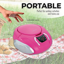 Load image into Gallery viewer, PROSCAN ELITE Portable CD Player Boombox with AM/FM Radio + Built in Speakers + Aux Input to Phone/Headphones/Any Audio - CD Players for Home Using AC Adapter or C Batteries, Pink