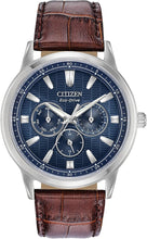 Load image into Gallery viewer, Citizen Men's Eco-Drive Corso Classic Watch in Stainless Steel with Brown Leather strap, Blue Dial (Model: BU2070-12L)