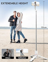 Load image into Gallery viewer, Selfie Stick Tripod with 2 Light, 45" Selfie Sticks with Wireless Remote, Portable Phone Tripod Compatible with 4''-7'' iPhone/Android Samsung Smartphones Selfie Stick for Travel Video Record Vlog