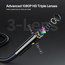 Load image into Gallery viewer, DEPSTECH 7'' IPS Screen Borescope, Triple Lens Endoscope Camera with Light, Sound Recording Video Inspection Camera, 1080P HD Sewer Camera, 16.5ft Gooseneck Snake Camera for Automotive, Plumbing, HVAC