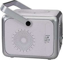 Load image into Gallery viewer, Jensen CD-555 White/Silver CD Bluetooth Boombox Portable Bluetooth Music System with CD Player +CD-R/RW & FM Radio with Aux-in & Headphone Jack Line-In