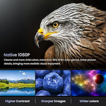 Load image into Gallery viewer, Projector, Native 1080P Full HD Bluetooth Projector with Speaker, Outdoor Portable Movie Mini Projector Compatible with Laptop, Smartphone, TV Stick, Xbox, PS5