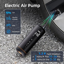 Load image into Gallery viewer, Deli Tire Inflator Air Compressor Portable, 2X Faster Inflation Cordless Bike Pump, 150PSI Tire Pump for Car Tire Motorcycle and Bicycles with LED Dual Screen, Black
