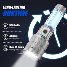 Load image into Gallery viewer, 900000 High Lumens Flashlights LED Rechargeable Tactical Flashlight 5 Modes Zoomable Fast Charging IPX6 Waterproof Flash Light Super Bright Handheld Flashlights for Camping Outdoor and Gift