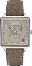 Load image into Gallery viewer, Bulova Men's Frank Lloyd Wright Limited Edition 'Ennis House' Silver Stainless Steel Watch, Grey Leather Strap Watch, Textured Medallion Grey Pattern Dial, 3 Hand (Model: 96A314)