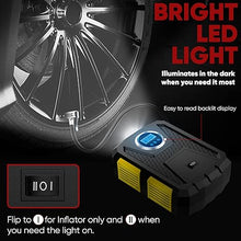 Load image into Gallery viewer, FORTEM Tire Inflator Portable Air Compressor 150 PSI, Bike Pump, 12V Electric Air Pump for Car Tires and Bicycles w/LED Light, Digital Tire Pressure Gauge w/Auto Pump/Shut Off, Carrying Case (Yellow)