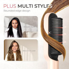 Load image into Gallery viewer, TYMO Ring Plus Ionic Hair Straightener Brush - Straightening Comb with Negative Ions for Women, Titanium Coating, 9 Temp Settings & LED Display, Dual Voltage, Professional Styling Tools, Gold Blush