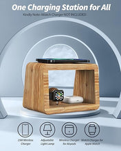 Load image into Gallery viewer, Bamboo Wireless Charging Station: 3-in-1 Wireless Charger with Night Lights - Fast Charging Stand Compatible with iPhone 16/15/14/13/12 Pro Max/X/Xs Max/8, AirPods Pro, iWatch Series 8/7/6/5/SE/4/3/2
