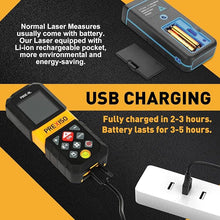 Load image into Gallery viewer, PREXISO Laser Measure, 265Ft Rechargeable Laser Distance Meter with Multi-Measurement Units M/in/Ft, Backlit LCD 4 Line Display, and Pythagorean, Distance, Area, Volume Modes