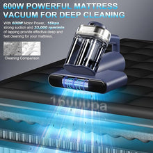 Load image into Gallery viewer, Mattress Vacuum Bed Vacuum Cleaner with 253.7nm UV-C Light, 600W & 16Kpa Strong Suction,33000 RPM/Min Tapping, HEPA Filter,149? Heat & Ultrasonic & Anion Handheld Vacuum for Bed and Pet