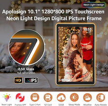 Load image into Gallery viewer, ApoloSign Neon Light Digital Picture Frame - 10.1" HD Display | AI Color-Changing LED Strip Digital Photo Frame | Quick Share Photos/Videos, Easy Setup in Frameo App | Best Digital Frame for Gifting