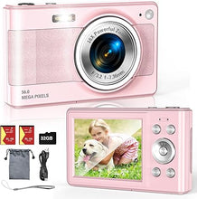 Load image into Gallery viewer, Upgrade Digital Camera, 56MP FHD 1080P Camera for Kids with 16x Zoom Anti Shake, Kid Camera with 32GB TF Card, Two Batteries, Lanyard, Compact Small Camera for Kids Boys Girls?Pink?