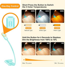 Load image into Gallery viewer, Gritin 9 LED Rechargeable Book Light for Reading in Bed - Eye Caring 3 Color Temperatures,Stepless Dimming Brightness,80 Hrs Runtime Small Lightweight Clip On Book Reading Light for Studying -Blue