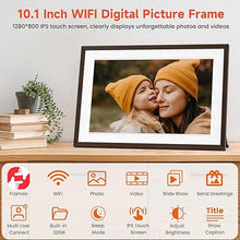 Load image into Gallery viewer, Frameo 10.1" Wood WiFi Digital Picture Frame with 32GB Memory, 1280 x 800 IPS HD Touch Screen Electronic Photo Frame, Auto-Rotate, Slideshow, Wall Mountable, Share Photos/Video Remotely Anywhere