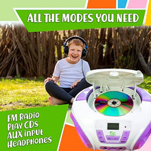 Load image into Gallery viewer, Tunes Kids Boombox CD Player for Children + FM Radio + Includes Batteries + Purple Radio - CD Player Children with Speakers Children and Toddlers - Purple