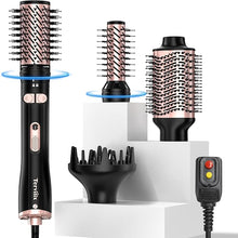 Load image into Gallery viewer, Terviiix 4-in-1 Hot Air Rotating Blow Dryer Brush Kit – 1000W with Rotatable Round Brushes (2 Sizes), Oval Volumizer, and Diffuser – Ideal for Curly Hair, with Arthritis-Friendly Big Buttons, Black