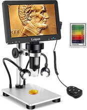 Load image into Gallery viewer, 7" LCD Digital Microscope 1200X,Leipan 12MP Coin Microscope with Screen for Adults,1080P Video Microscope with 12pcs Slides,Wired Remote,2 Side Lights,Windows/Mac OS Compatible