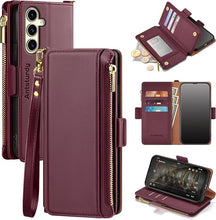 Load image into Gallery viewer, Antsturdy Compatible with Samsung Galaxy S25 Wallet Case with Card Holder,PU Leather Phone Case Flip Protective Cover RFID Blocking Wrist Strap Credit Card Slots Kickstand Men Women,Wine Red