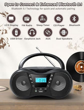 Load image into Gallery viewer, Boombox Portable CD Players for Home with Bluetooth, Boombox CD Player FM Radio Combo, Stereo Sound, AC/Battery Powered, CD/CD-R/RW Compatible, Support AUX/USB/Headphone, Sleep Timer, Repeatable