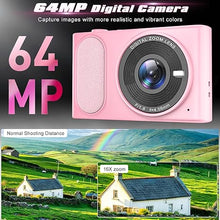 Load image into Gallery viewer, 4K Digital Camera, 64MP Compact Camera with Autofocus, Digital Point and Shoot Camera with Anti-Shake, 16X Zoom Small Travel Digital Camera, 32GB Card, 2 Batteries for Beginners and Teens(Pink)
