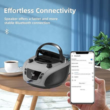 Load image into Gallery viewer, LONPOO Portable Boombox - CD Player, Bluetooth, USB, MP3, AUX, FM and AM Radio, Portable, Built-in Stereo Speakers, Carrying Handle, LCD Display, Gray