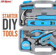 Load image into Gallery viewer, Hi-Spec 35pc Blue tool kit with 3.6V USB Electric Screwdriver and drill set. Complete general tool set