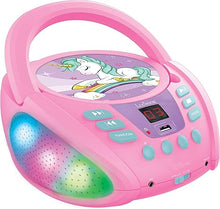 Load image into Gallery viewer, Lexibook Unicorn - Bluetooth CD Player for Kids – Portable, Multicoloured Light Effects, Microphone Jack, Aux-in Jack, AC or Battery-Operated, Girls, Boys, Pink, RCD109UNI