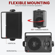 Load image into Gallery viewer, Pyle Indoor Outdoor Speakers Pair - 200 Watt Dual Waterproof 3.5” 2-Way Full Range Speaker System w/ 1/2” High Compliance Polymer Tweeter - in-Home, Boat, Marine, Deck, Patio, Poolside (Black)