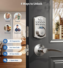 Load image into Gallery viewer, Veise Fingerprint Door Lock with 2 Lever Handles - Keyless Entry Door Lock, Electronic Keypad Deadbolt & Front Door Lock Handle Sets, Auto Lock, Easy Installation, Satin Nickel