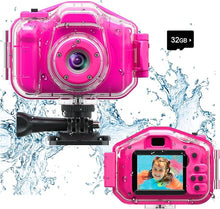 Load image into Gallery viewer, Agoigo Kids Waterproof Camera Toys for 3-12 Year Old Girls Christmas Birthday Gifts, Kids Underwater Sports Camera HD Children Digital Action Camera 2 Inch Screen with 32GB Card (Rose Red)