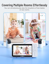 Load image into Gallery viewer, PARIS RHÔNE Split-Screen Baby Monitor, 5” Smart Video Baby Monitor with App Control, Two 2K UHD WiFi Cameras, Night Vision, Motion & Cry Detection, AI Tracking, RGB Night Light, Lullabies, Blue