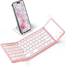 Load image into Gallery viewer, Samsers Foldable Bluetooth Keyboard with Touchpad, Full-Size Wireless Folding Keyboard with PU Leather, Portable Travel Keyboard for iOS Android Windows Mac OS, Support 3 Devices (BT5.1 x 3), Pink