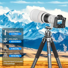 Load image into Gallery viewer, 85'' Tripod Carbon Fiber, Heavy Duty Tripod for Camera, Professional Camera Tripods Monopod with 52mm Ballhead, External Center Column Compact, WEYLLAN GX9 Max Tube 40mm for Dslr Camera Telephoto Lens, black_5012