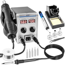 Load image into Gallery viewer, 8586D 2 In 1 Soldering Station, SMD Hot Air Rework Station LED Dual Digital Display with Heat Gun and Solder Iron Kit, Electric Soldering Iron Station with Temperature Control, Auto Sleep Functions, Silver_1
