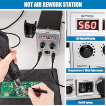 Load image into Gallery viewer, 8586D 2 In 1 Soldering Station, SMD Hot Air Rework Station LED Dual Digital Display with Heat Gun and Solder Iron Kit, Electric Soldering Iron Station with Temperature Control, Auto Sleep Functions, Silver_2139