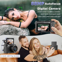 Load image into Gallery viewer, 8K Digital Camera for Photography, 88MP WiFi Vlogging Camera for YouTube, 3" 180Flip Screen & 18X Digital Zoom Autofocus Vlog Cameras with Lens Cap, 32GB Card, 2 Batteries, Gunmetal_2113