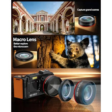 Load image into Gallery viewer, 8K Digital Camera for Photography, 92MP WiFi Vlogging Camera for Front and Rear Screen, 18X Digital Zoom, Point and Shoot Camera for YouTube with 64GB SD Card (8K Black), KBlack_2193