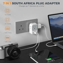 Load image into Gallery viewer, South Africa Plug Adapter 2 Pack, TESSAN Type M Power Adapter with 4 AC Outlets 3 USB Ports(1 USB C), Travel Adaptor US to South Africa Botswana Namibia Nepal Bhutan