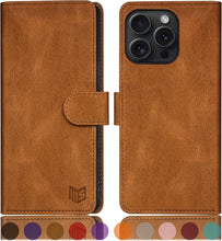 Load image into Gallery viewer, SUANPOT Compatible with iPhone 16 Pro Max 6.9" Wallet case with RFID Blocking Credit Card Holder,Flip Book PU Leather Protective Cover Women Men for Apple 16 Pro Max Phone case Light Coffee