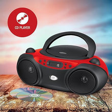 Load image into Gallery viewer, GPX, Inc. Portable Top-Loading CD Boombox with AM/FM Radio and 3.5mm Line In for MP3 Device - Red/Black