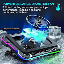 Load image into Gallery viewer, Laptop Cooling Pad Powerful Turbo Fan RGB Gaming Notebook Cooler, Moojay Laptop Fan Cooling Stand with 8 Adjustable Heights and Phone Holder, for 14-19 Inch Laptops - Ice Blue LED Light