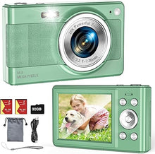 Load image into Gallery viewer, Upgrade Digital Camera, 56MP FHD 1080P Camera for Kids with 16x Zoom Anti Shake, Kid Camera with 32GB TF Card, Two Batteries, Lanyard, Compact Small Camera for Kids Boys Girls?Green?