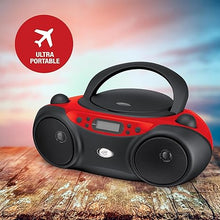Load image into Gallery viewer, GPX, Inc. Portable Top-Loading CD Boombox with AM/FM Radio and 3.5mm Line In for MP3 Device - Red/Black