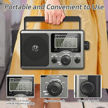 Load image into Gallery viewer, Greadio Portable Shortwave Radio with Best Reception,AM FM Transistor,LCD Display,Time Setting,Battery Operated by 4 D Cell Batteries or AC Power,Big Speaker,Earphone Jack for Gift,Elder,Home