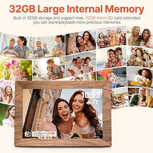 Load image into Gallery viewer, Frameo 10.1" Digital Picture Frame with 32GB Memory WiFi Electronic Photo Frame Wood 1280 x 800 IPS Touch Screen Auto-Rotate Slideshow Wall Mountable Share Photos/Video Remotely Anywhere