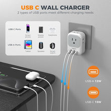 Load image into Gallery viewer, South Africa Plug Adapter 2 Pack, TESSAN Type M Power Adapter with 4 AC Outlets 3 USB Ports(1 USB C), Travel Adaptor US to South Africa Botswana Namibia Nepal Bhutan