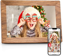 Load image into Gallery viewer, Frameo 10.1" Digital Picture Frame with 32GB Memory WiFi Electronic Photo Frame Wood 1280 x 800 IPS Touch Screen Auto-Rotate Slideshow Wall Mountable Share Photos/Video Remotely Anywhere